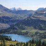 Hidden Lake in Glacier National Park with mountain peaks and clear water reflections